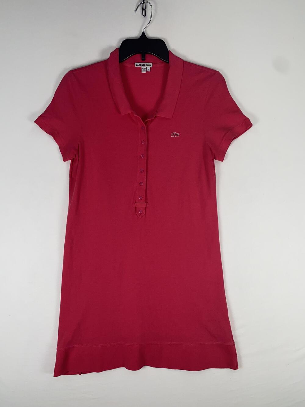 Lacoste Dress Womens 42 Pink Short Sleeve Polo Shirt Logo 100% Cotton Casual